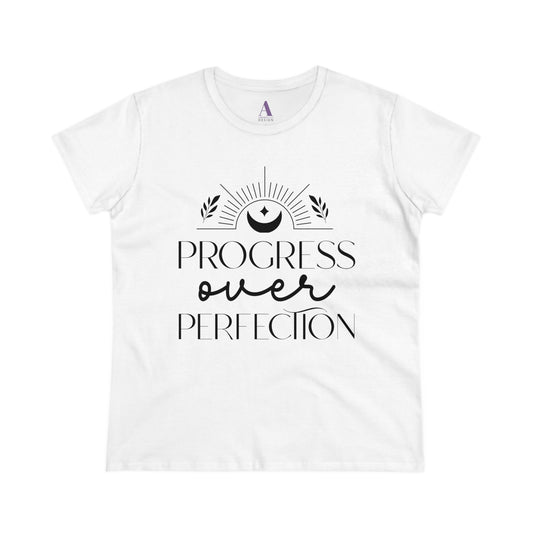 Boho Design Tee with "Progress Over Perfection" Slogan
