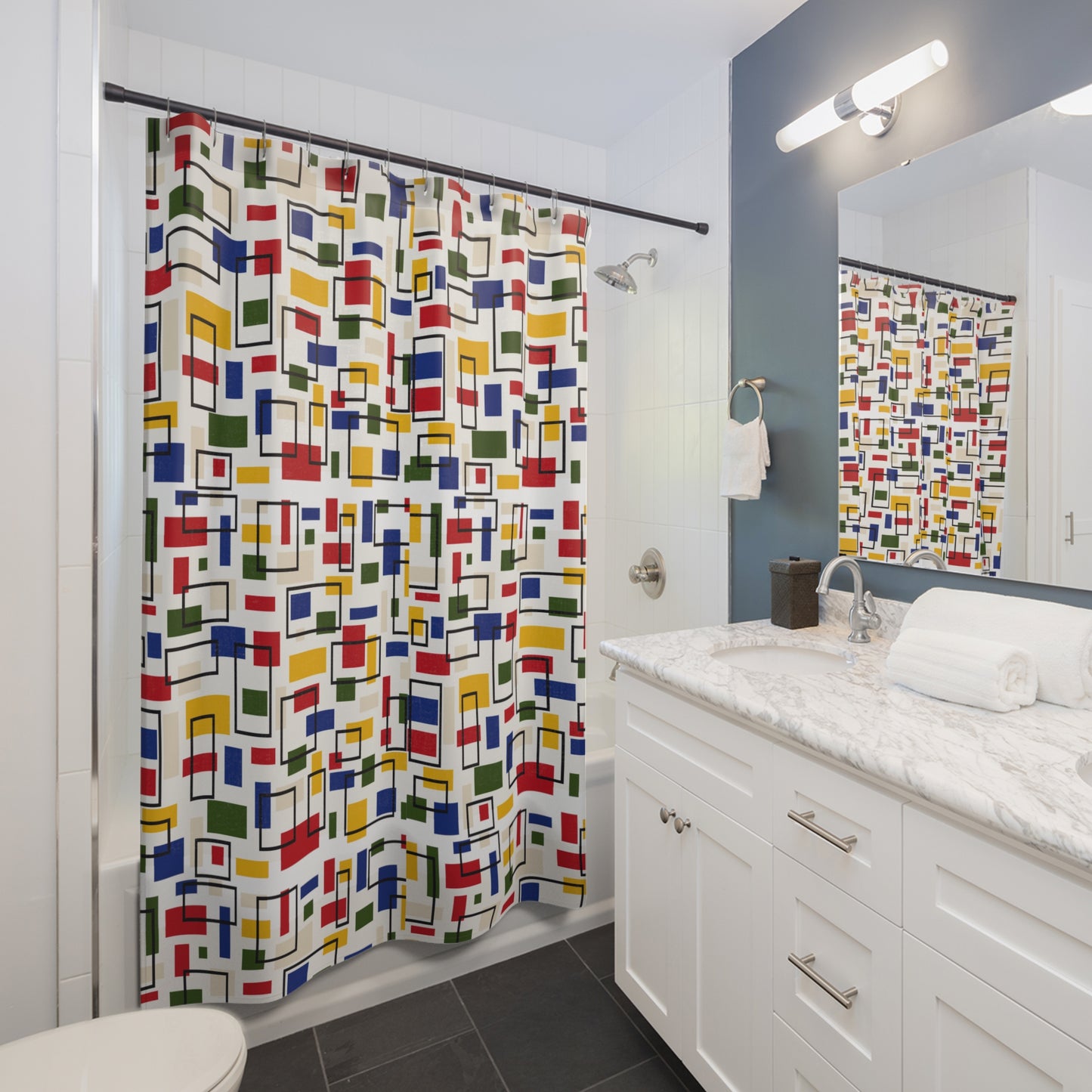 Geometric Dance - Bauhaus Inspired Design Shower Curtain