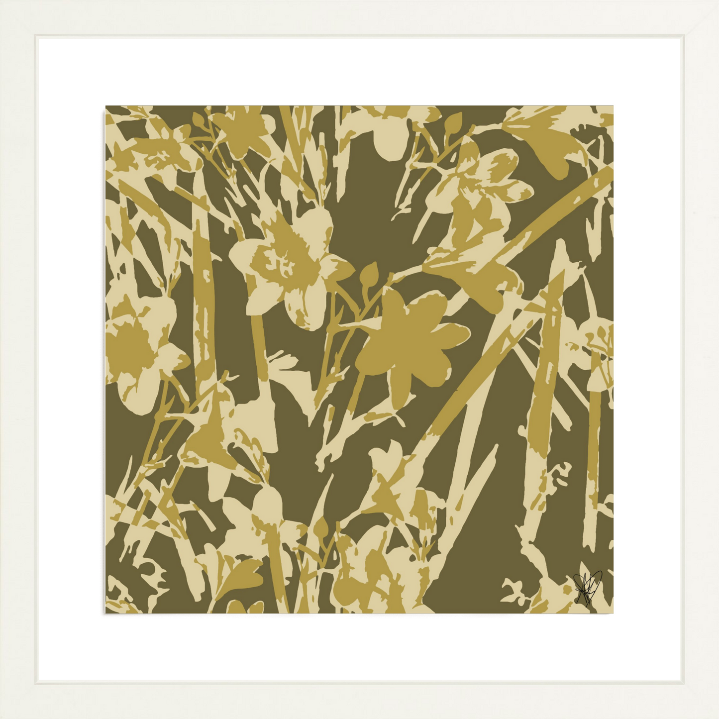 Sage Monochrome Abstracted Daffodils Art Set Framed or Unframed