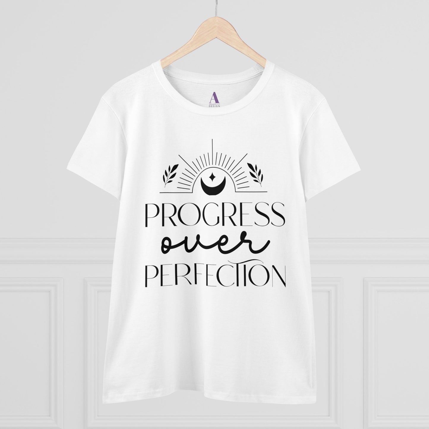 Boho Design Tee with "Progress Over Perfection" Slogan