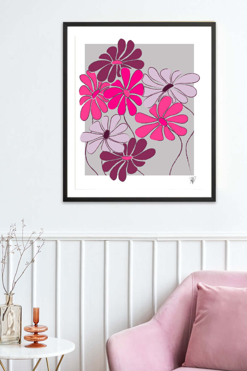 Magenta Bloom - Abstract Floral Heart Print